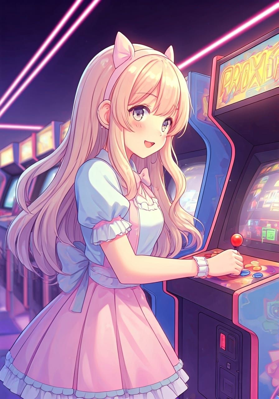 Kawaii VTuber Plays Arcade Games: Digital Anime Art