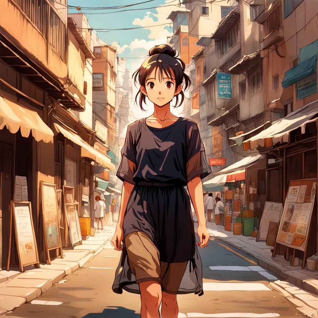 Anime Style Indian Woman in Sheer Dress