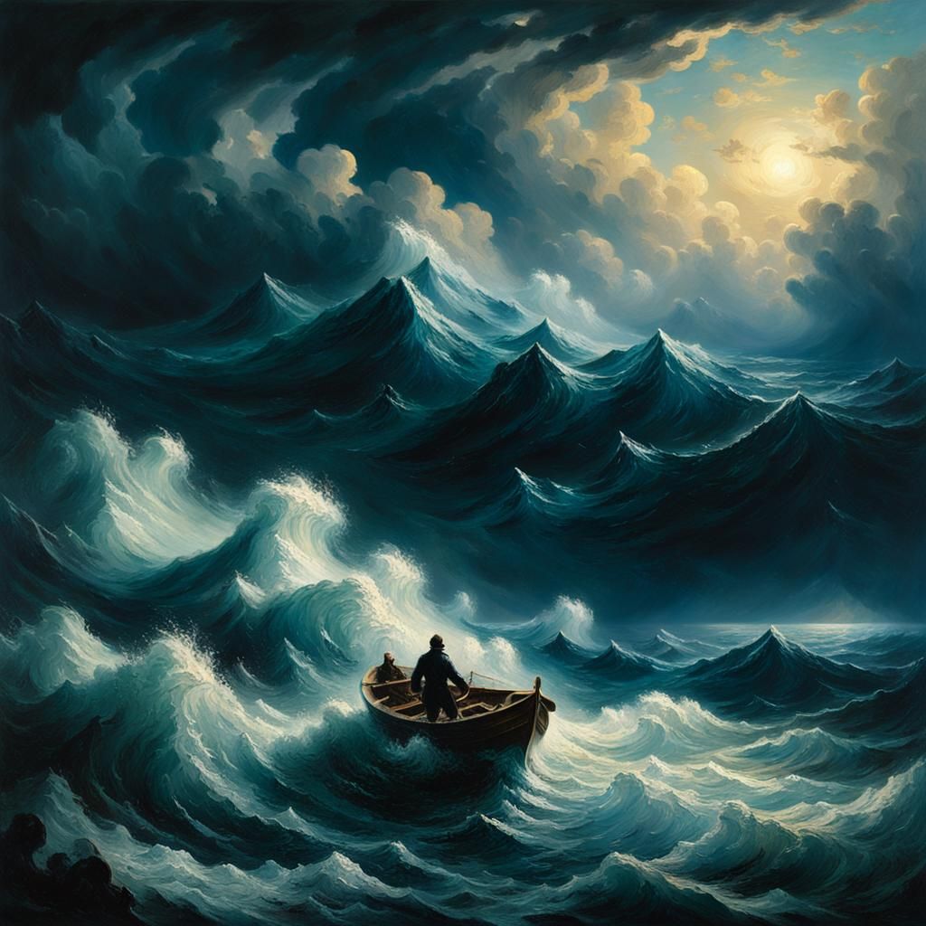 Turbulent Seas: Man's Isolation in Aivazovsky Style