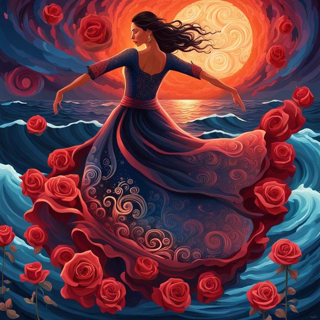 Flamenco Dancer in a Mystical Sea, Digital Art