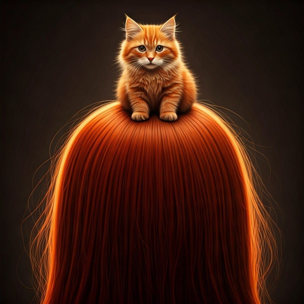 Surreal Portrait: Woman and Cat in Mixed Media