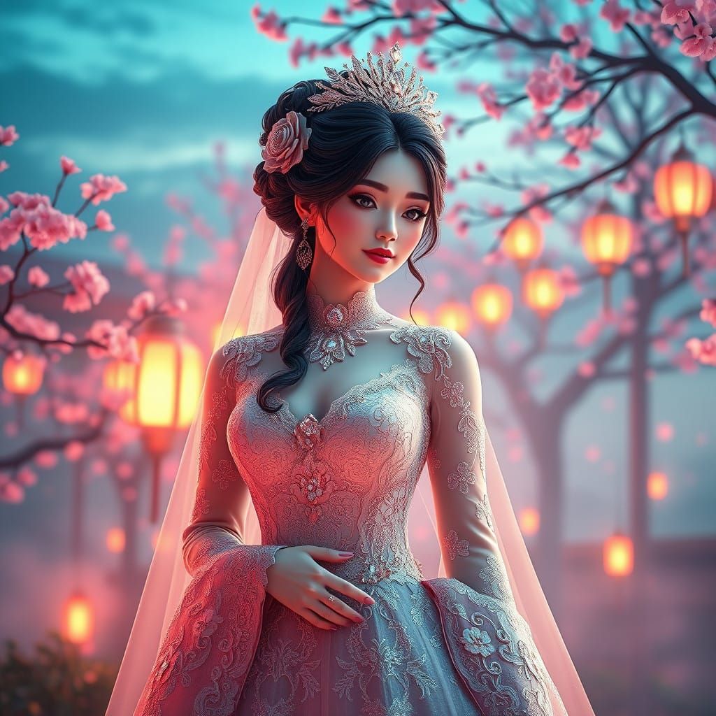 Elegant Bride in Anime-Inspired Wedding Attire