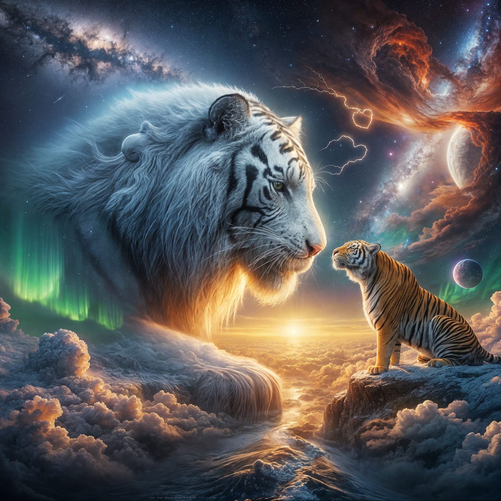 Tigers Nuzzling in Space: A Matte Painting in 8K