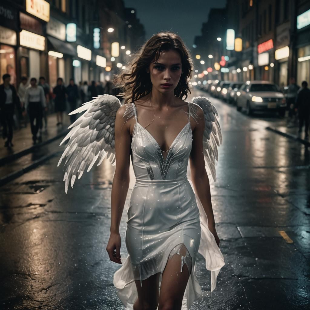 Fallen Angel in City Street, Film Noir Style