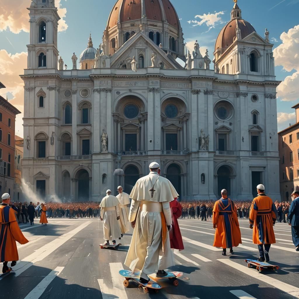 Pope Francis and Flying Skateboard in Monza