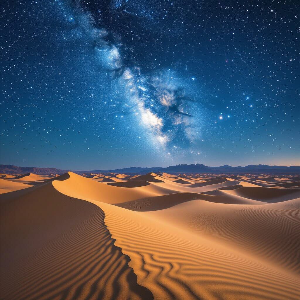 Realistic Desert Night Sky Over Sand Dunes