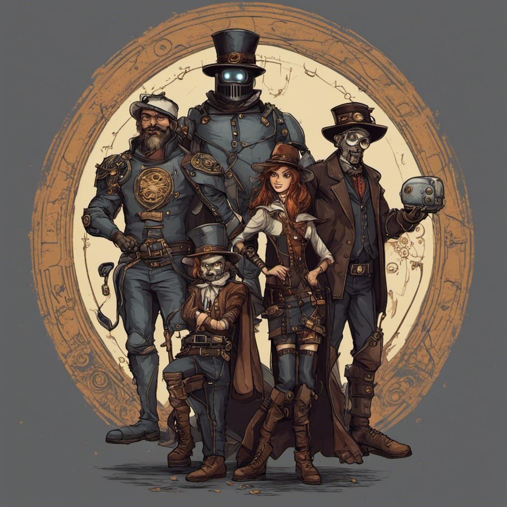 Robot Wizard and Steampunk Bodybuilder in Graffiti Art