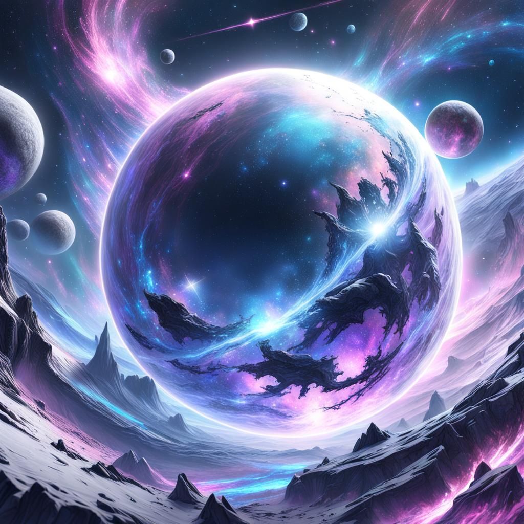 Vaporwave Galaxy with Nebula and Moons