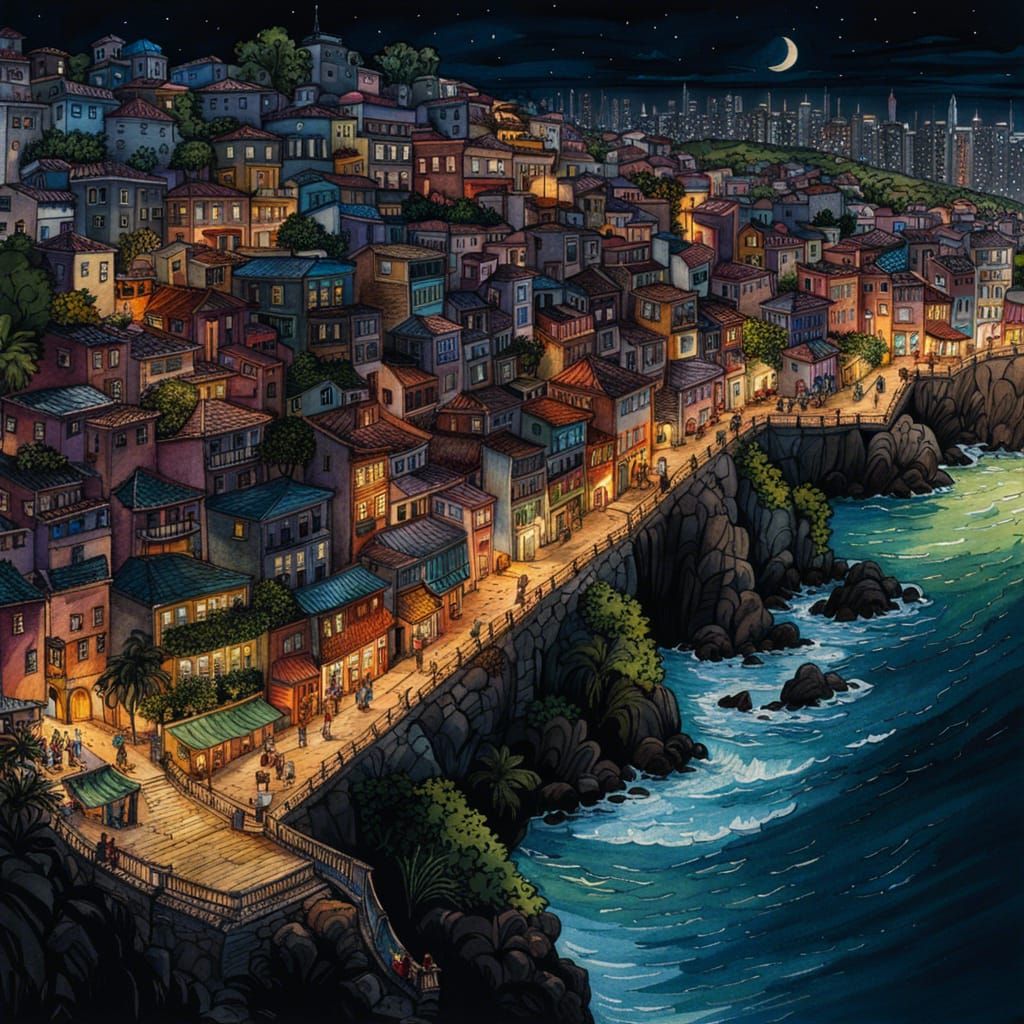 Salvador Bahia at Night: A Watercolor Dreamscape