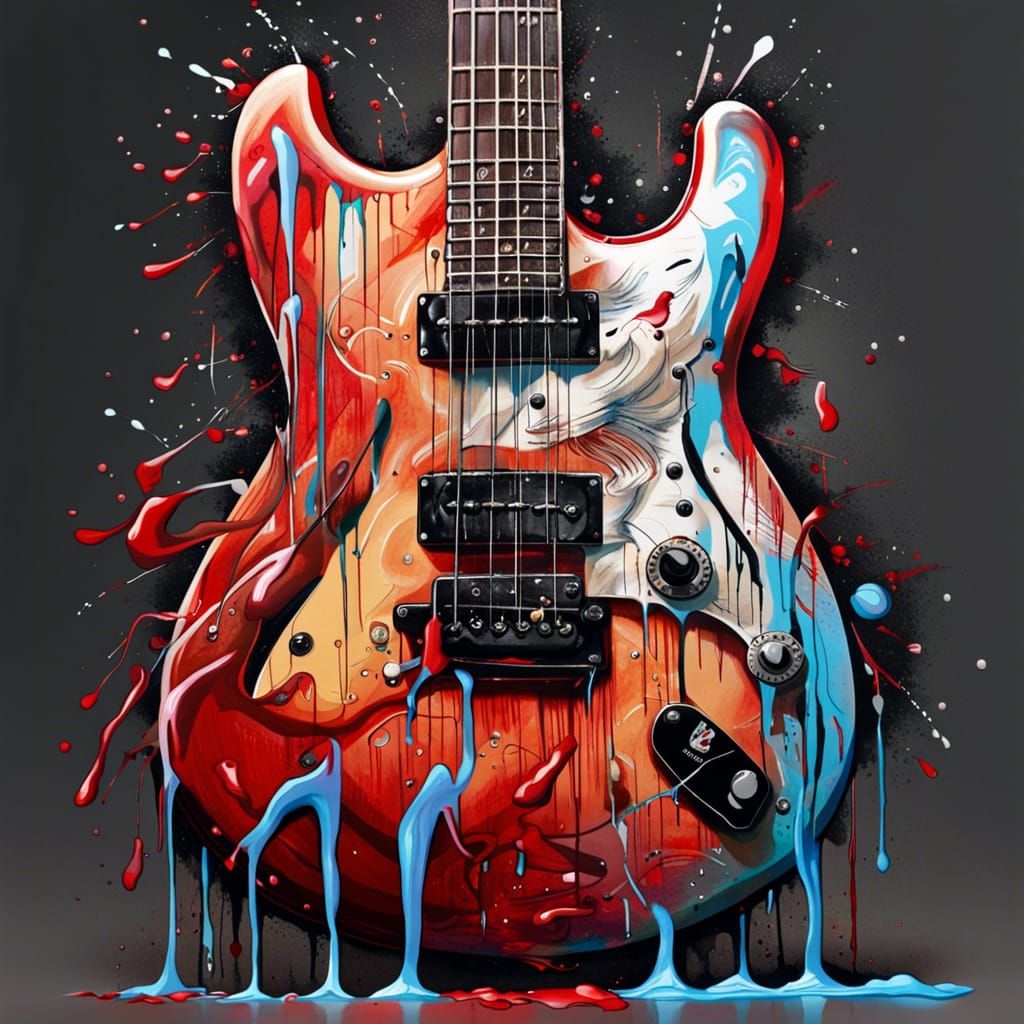 Hyperdetailed Guitar Crying Blood in Graffiti Art