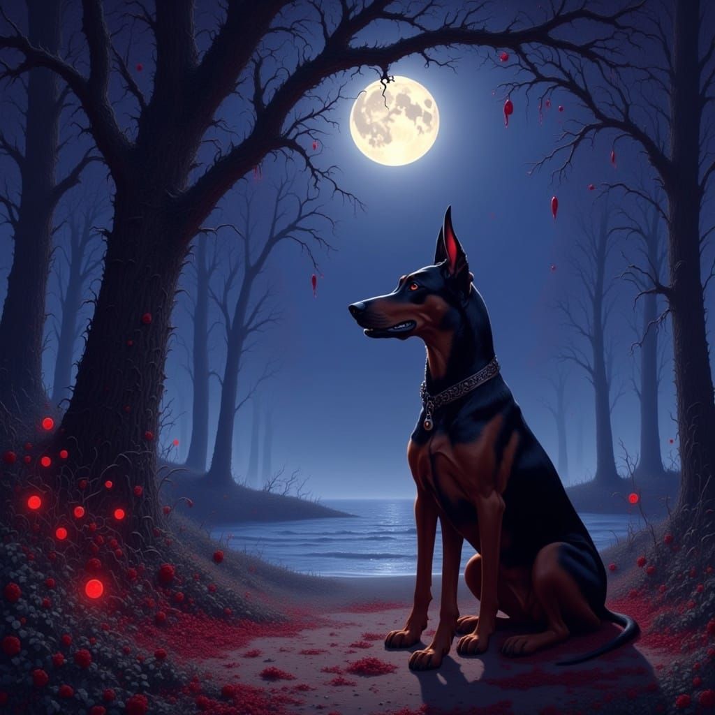 Bloodhound Sniffs Under Moonlight in Digital Art Style