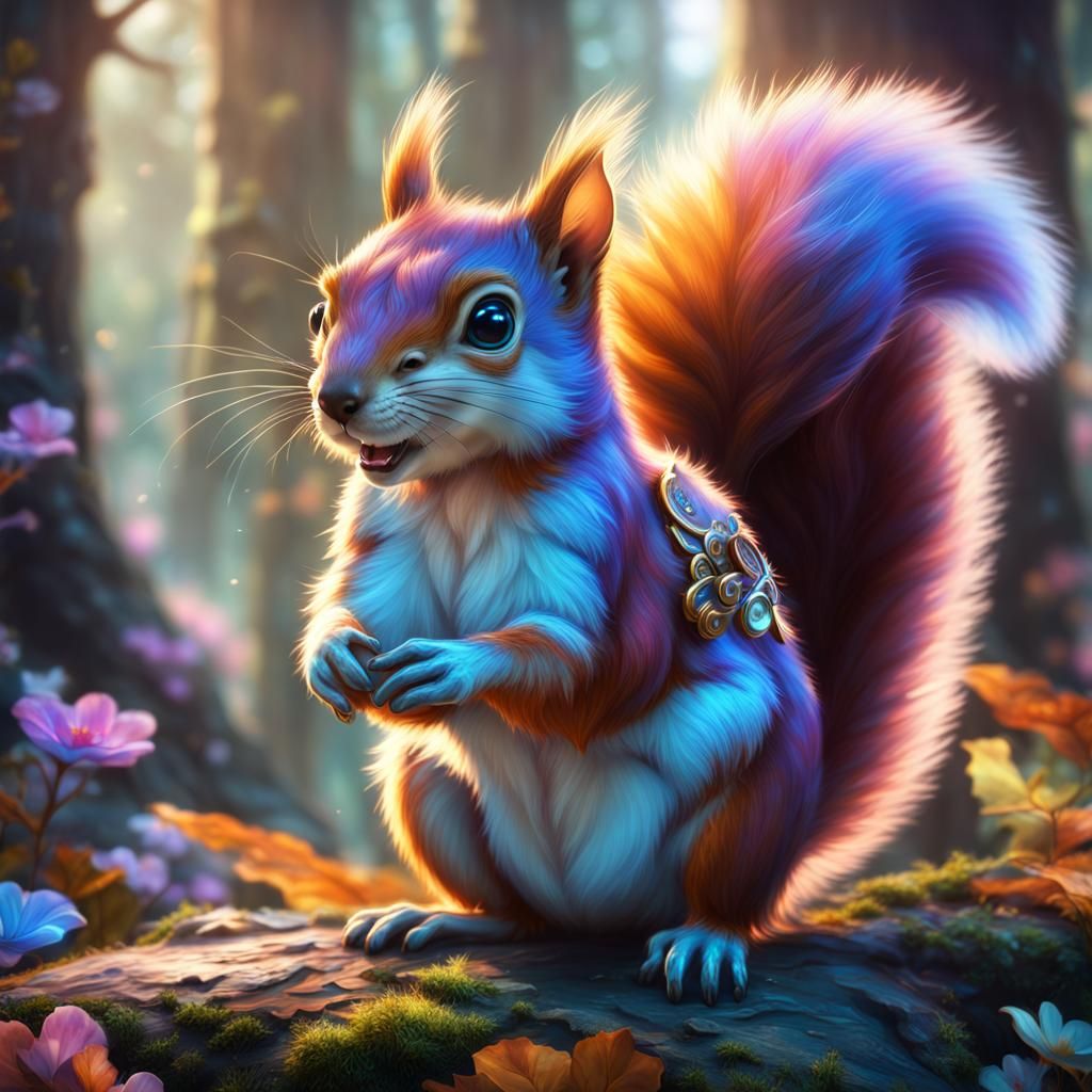 Colorful Fantasy Squirrel Digital Art