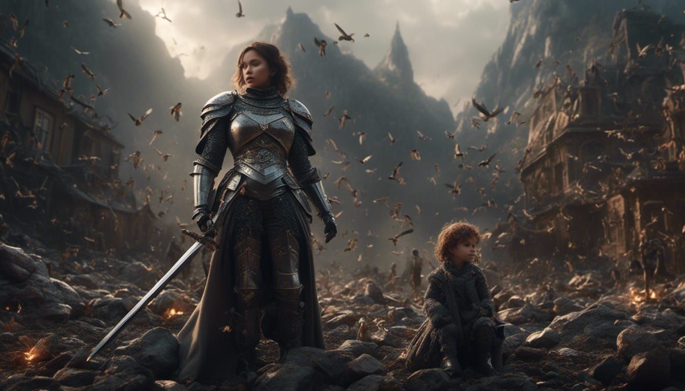 Pregnant Girl Knight Army: Epic Digital Matte Painting