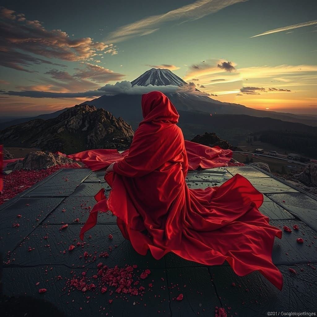 Abstract Swirling Red Forms in Dynamic Vortex