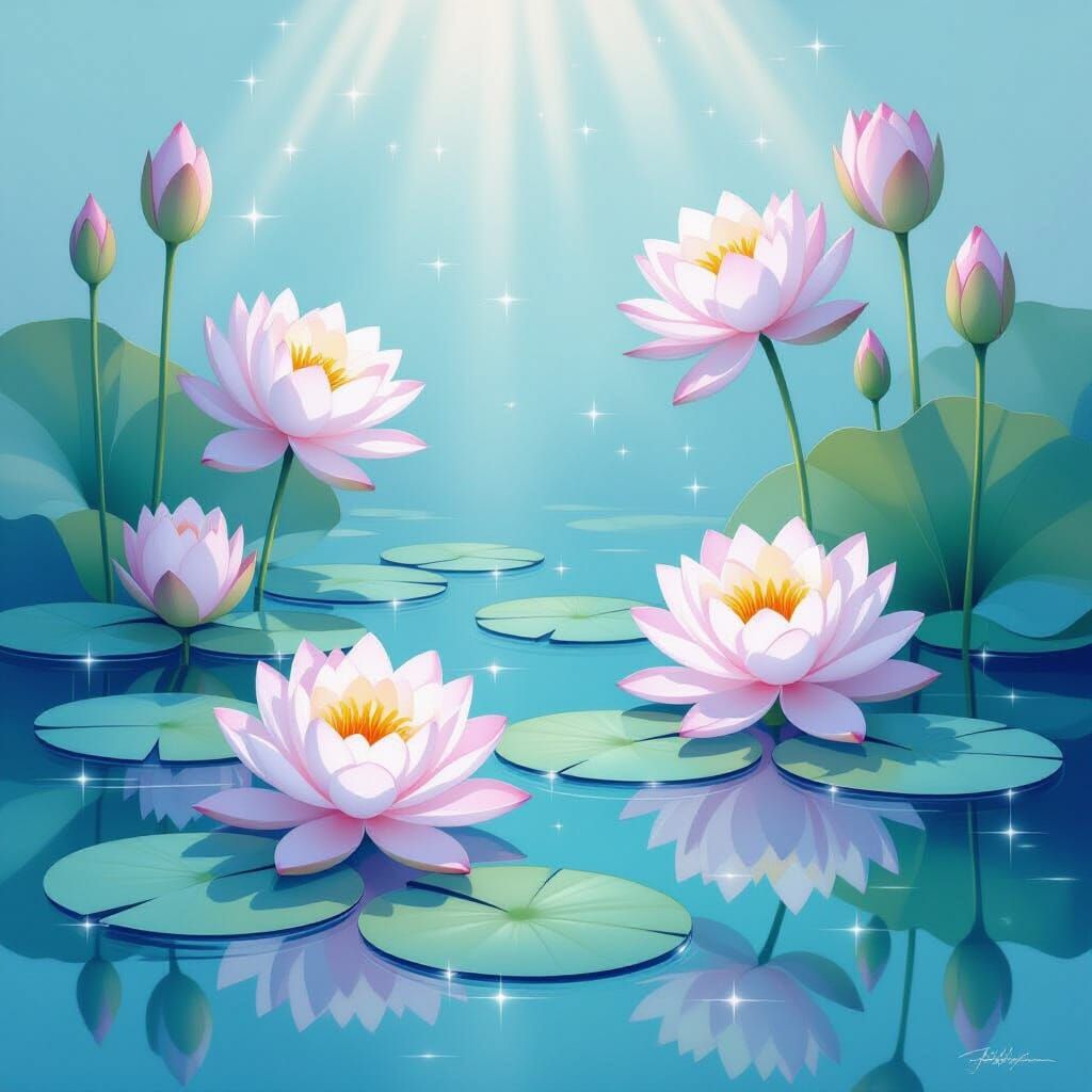 Ethereal Water Lilies in Pastel Gradients