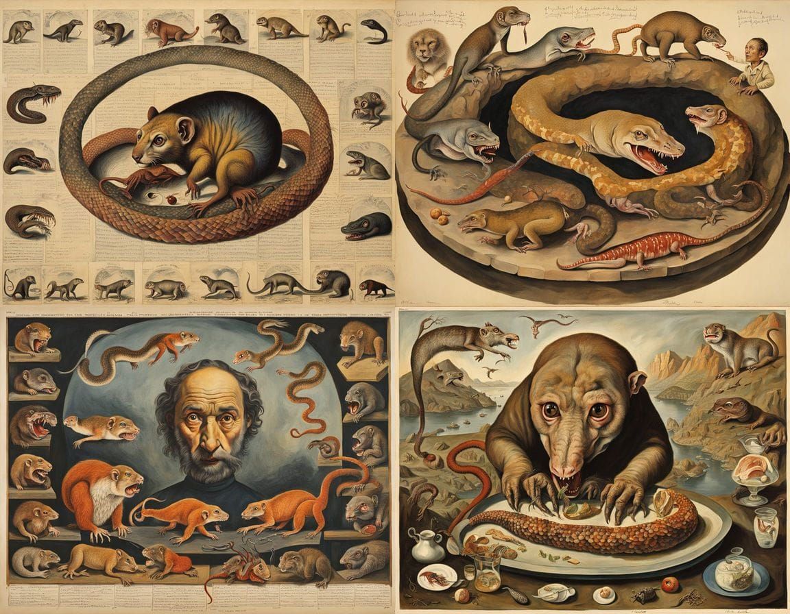 Deformed Hybrid Creature in a 1940s Laboratory Setting