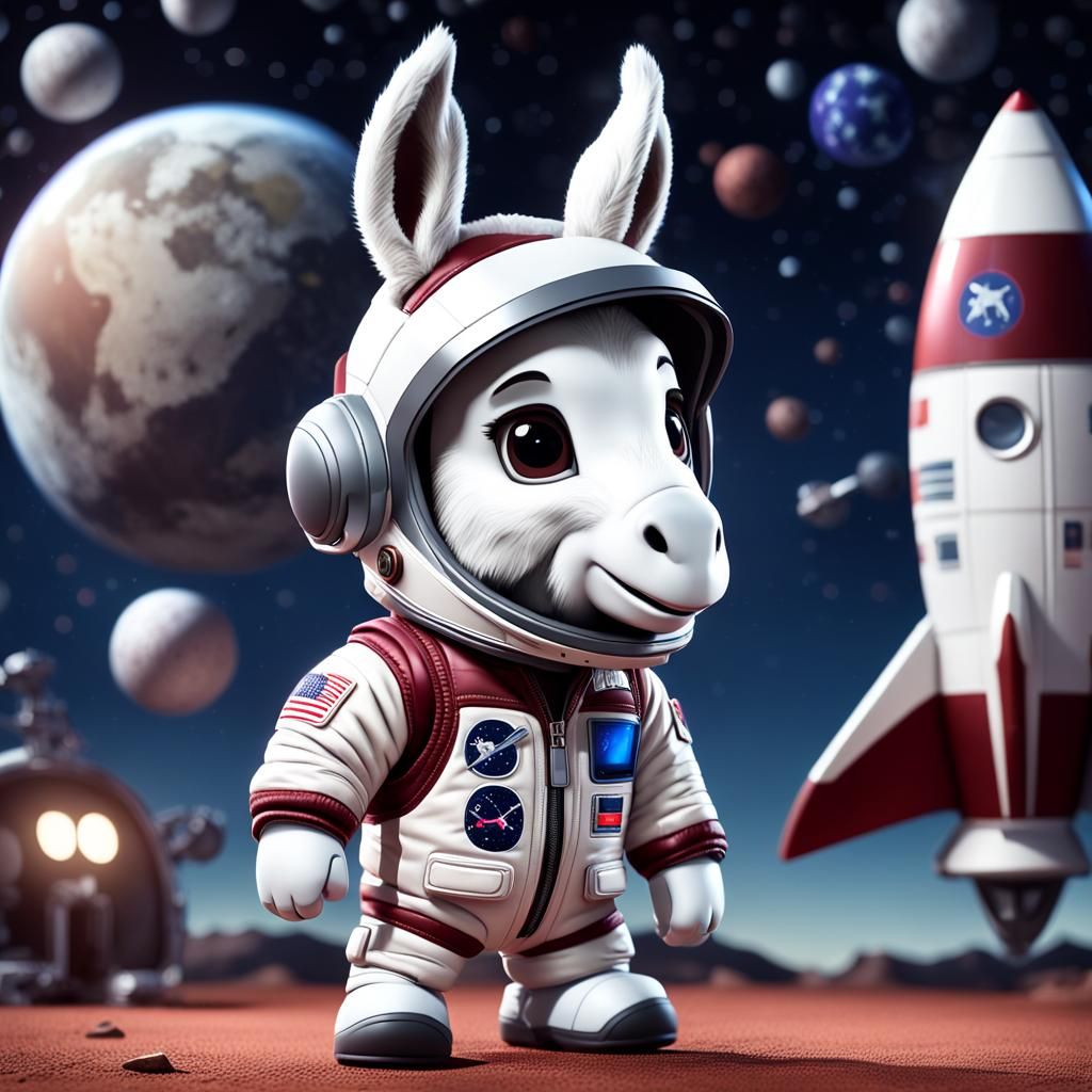 Chibi Donkey Astronaut in Space, 3D Digital Art