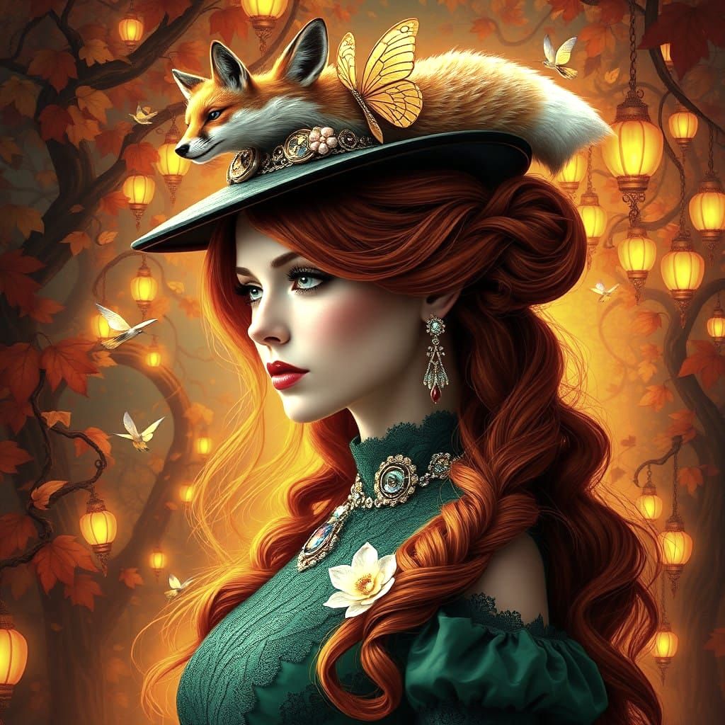 Surreal Fantasy-Steampunk Portrait of a Captivating Woman in...