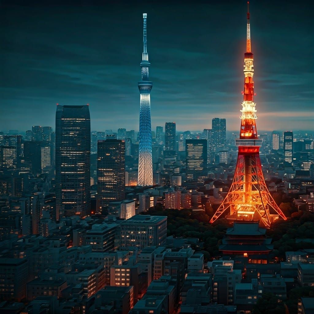 Mystical Tokyo Cityscape at Dusk in Fantasy Style