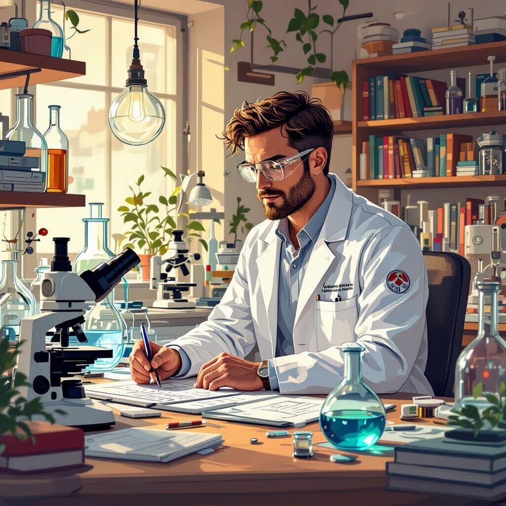 Scientist in Lab: Futuristic Art Inspired by Syd Mead