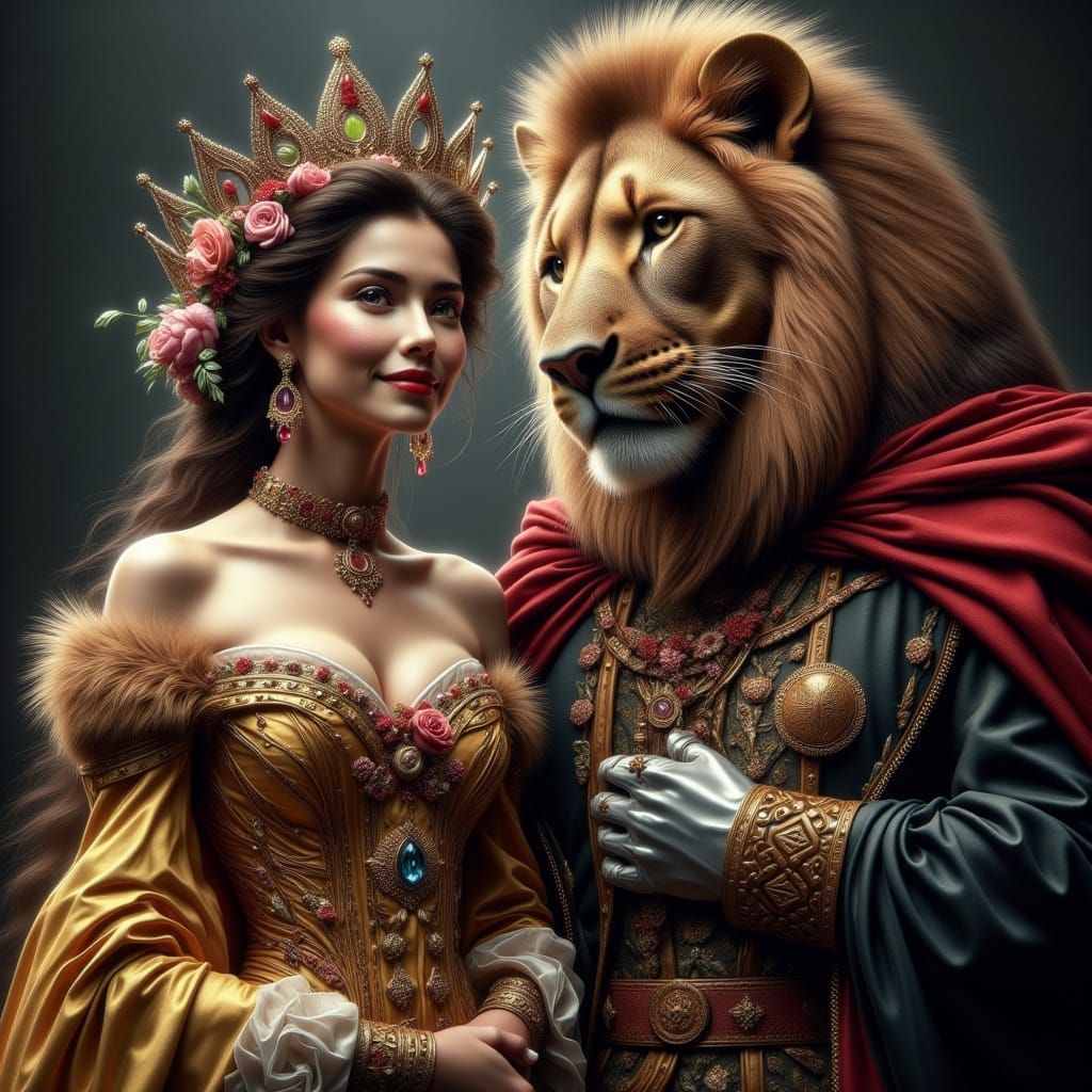 Cat Princess and Lion King in Formal Human Attire
