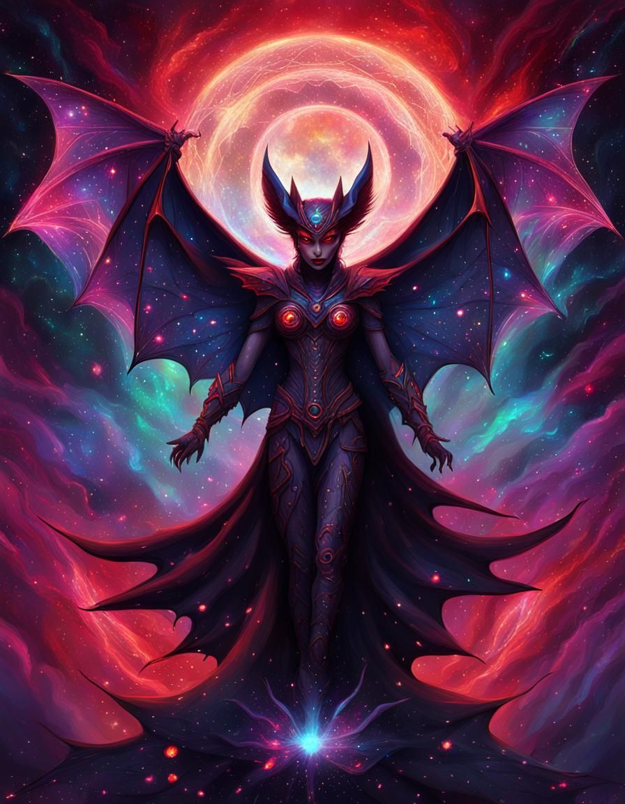 Dark Bat Goddess with Astral Wings