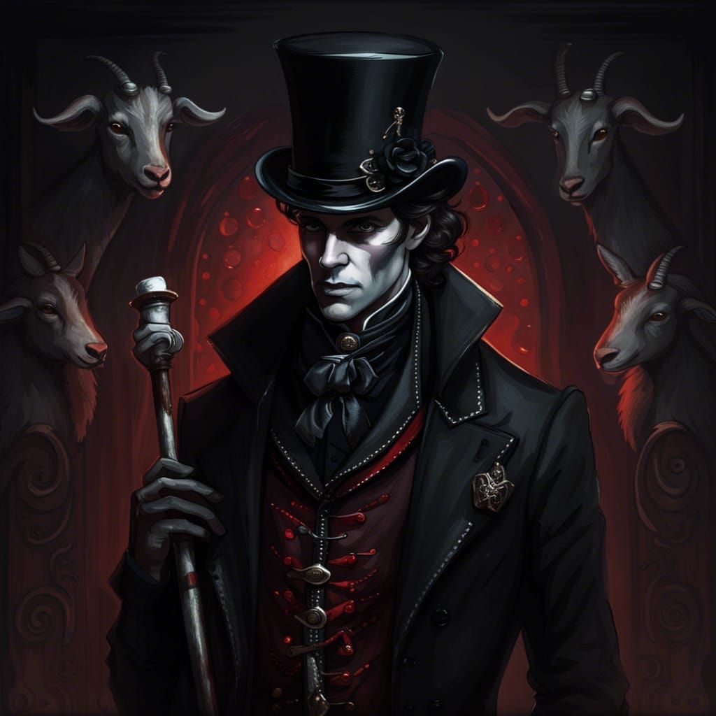 Creepy Carnival Barker with Goat Legs in Digital Painting