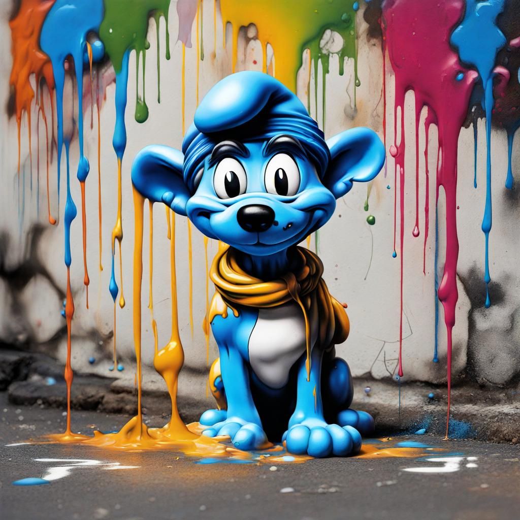 Colorful Smurf Dog in Graffiti Street Art