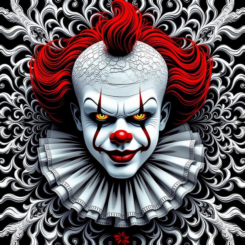 Creepy Clown Portrait Abstract Vector Fractal Coloring Page