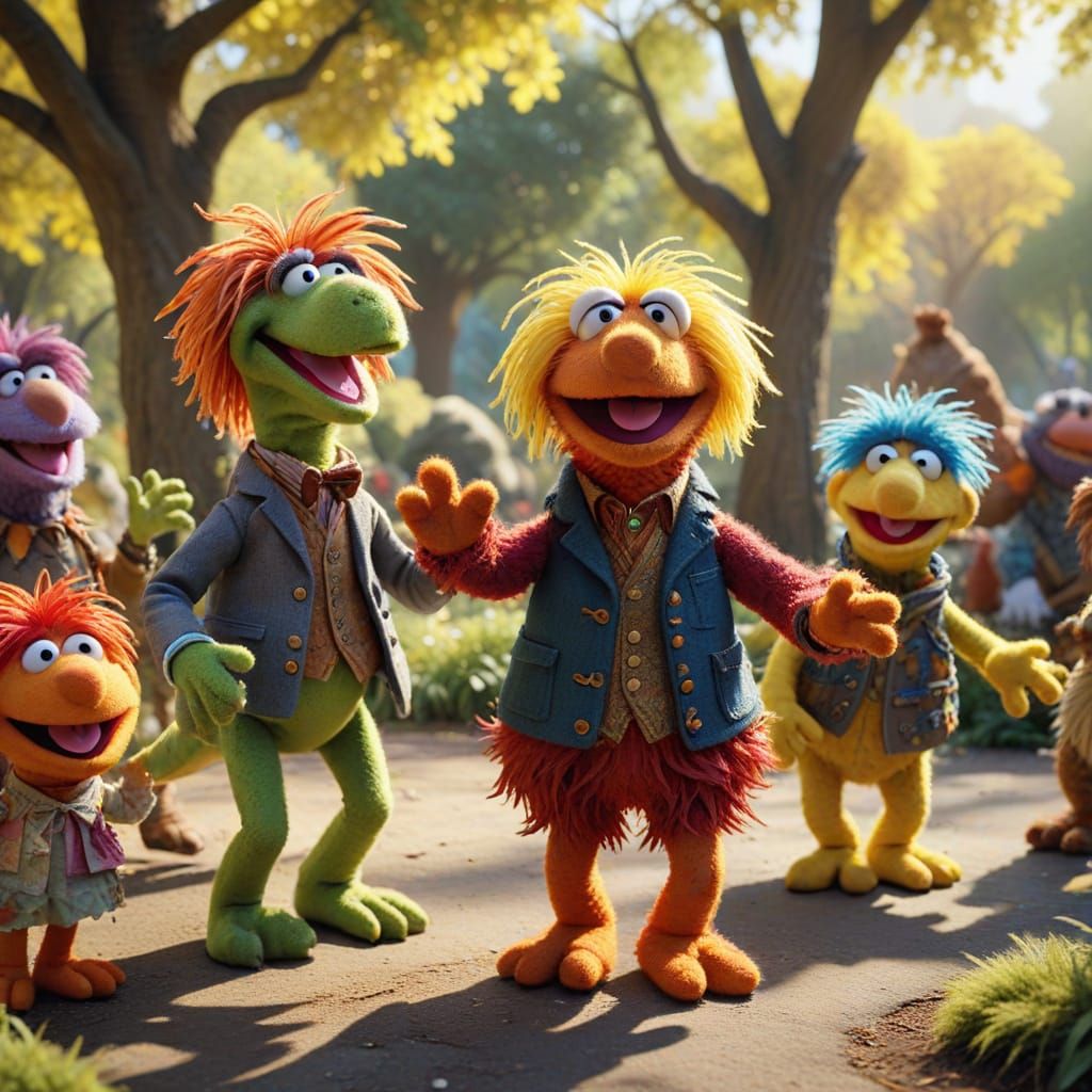 Jim Henson fraggle rock characters  dancing in park... Jim Henson  style