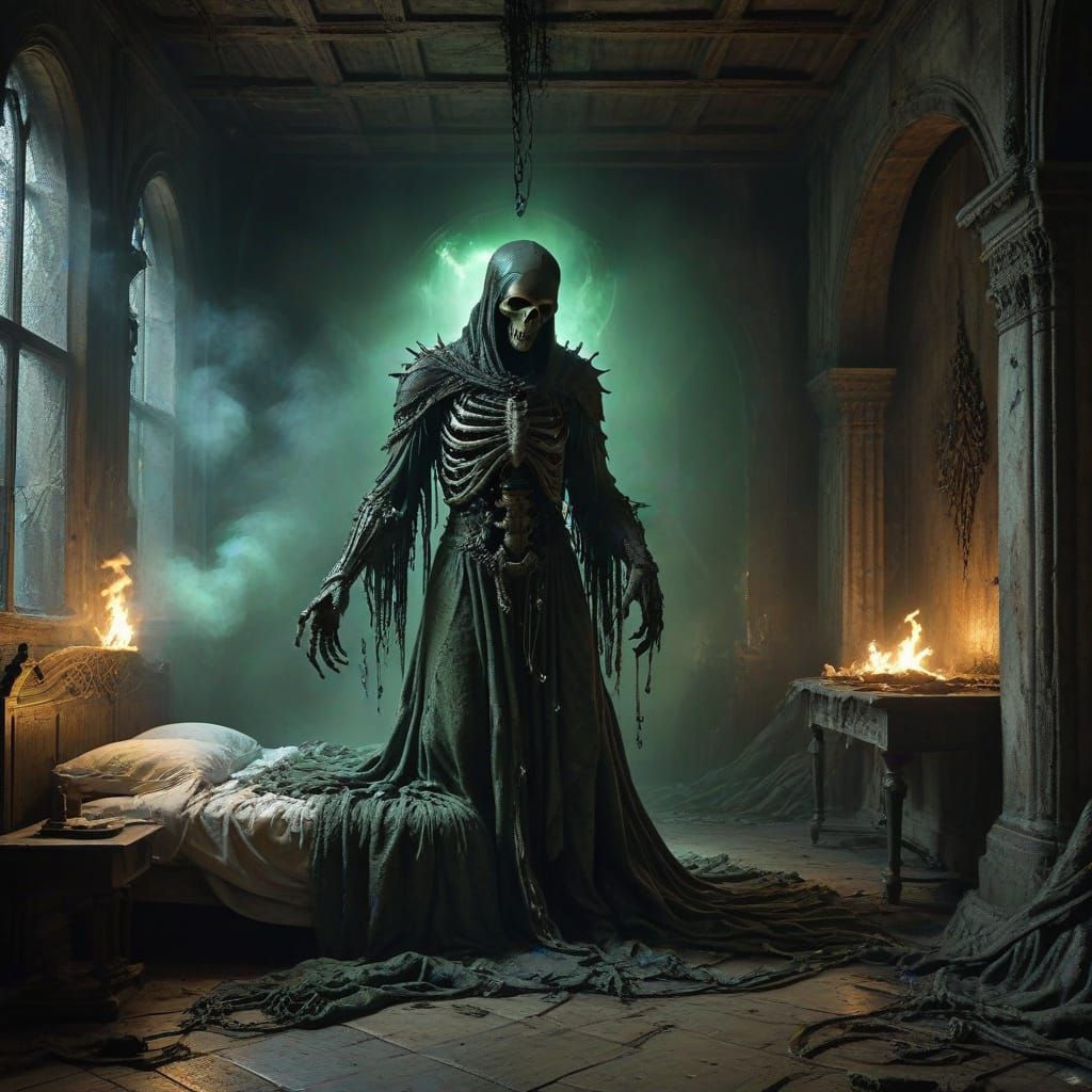 Surreal Nightmare in a Haunted Carpathian Castle Bedroom