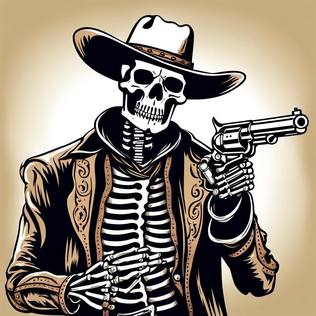 Old West Cowboy Skeleton Shooting Revolver