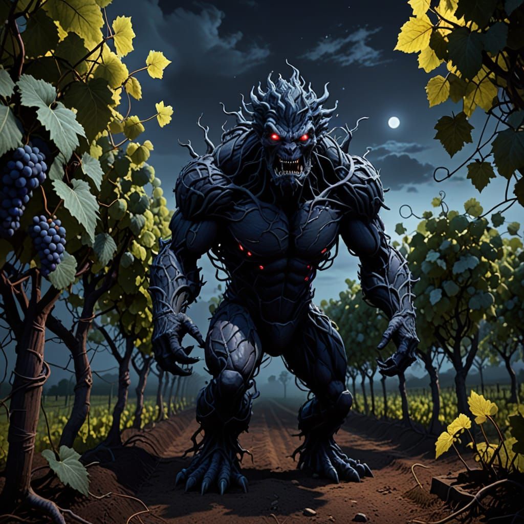 Dark Energy Monster Illuminates Vineyard at Night