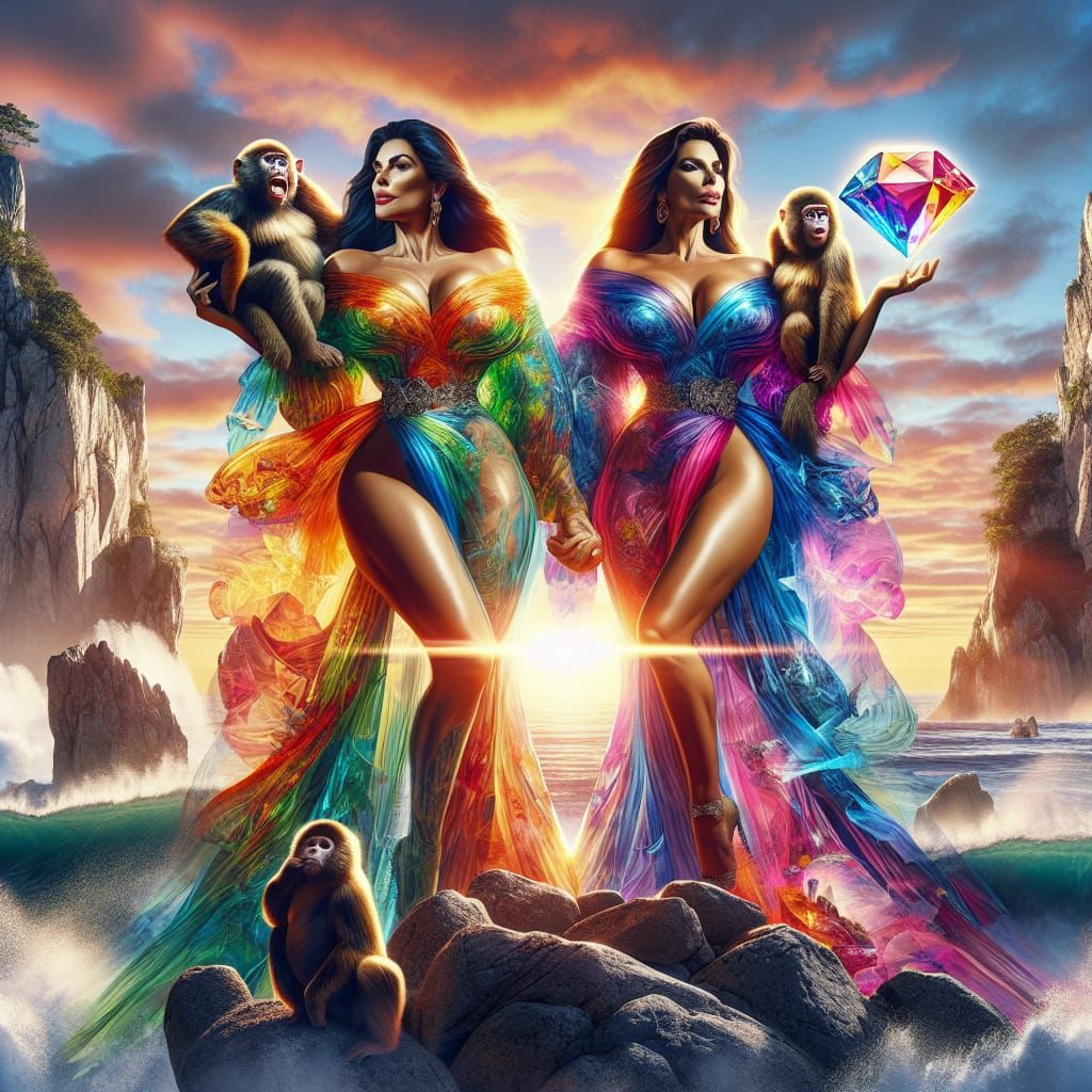 Maximalist Double Exposure: Curvaceous Women Guarding a Gem