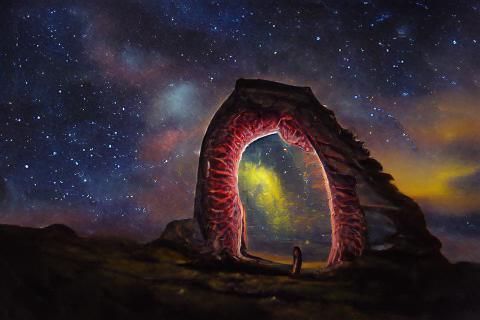 Alien Portal to Another Dimension, Gouache Painting