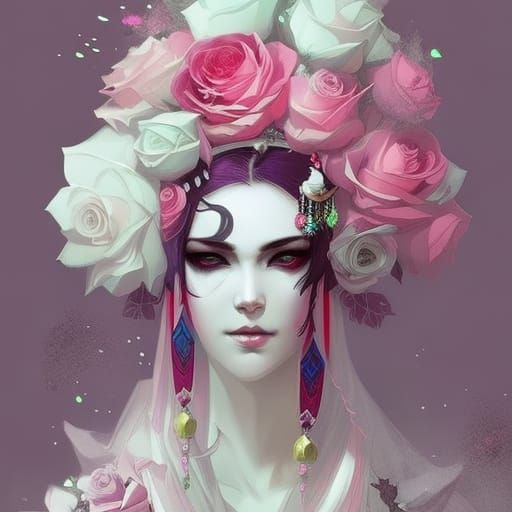 Ghostly Punk Empress with Flower Crown: Graffiti Art