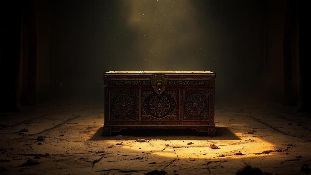 Mysterious Chest with Carvings in Golden Light