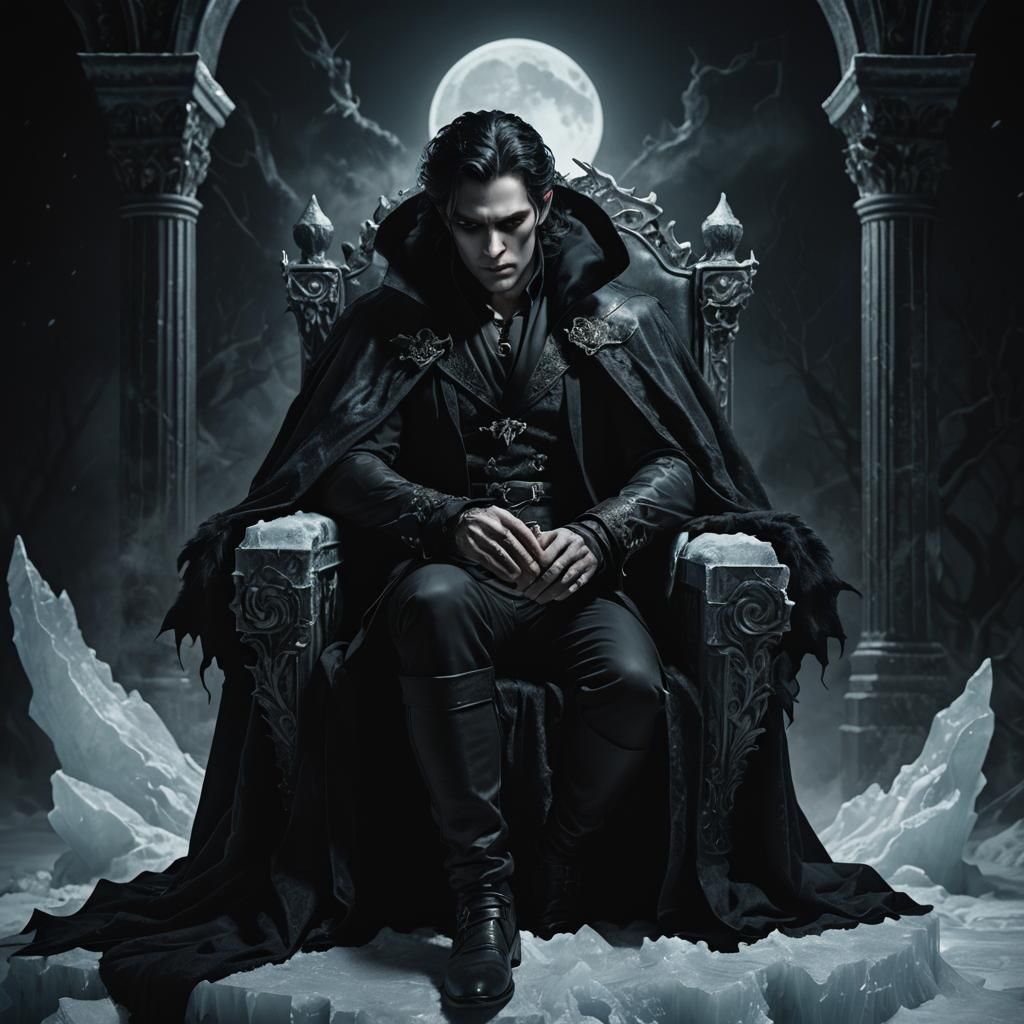 Vampire King on Icy Throne in Dark Fantasy Art