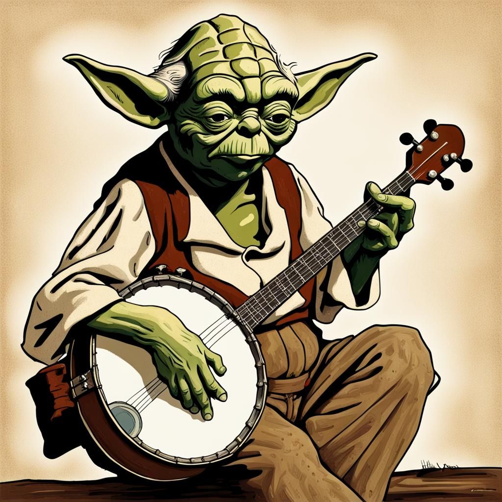Hillbilly Yoda Banjo Player as Americana Art