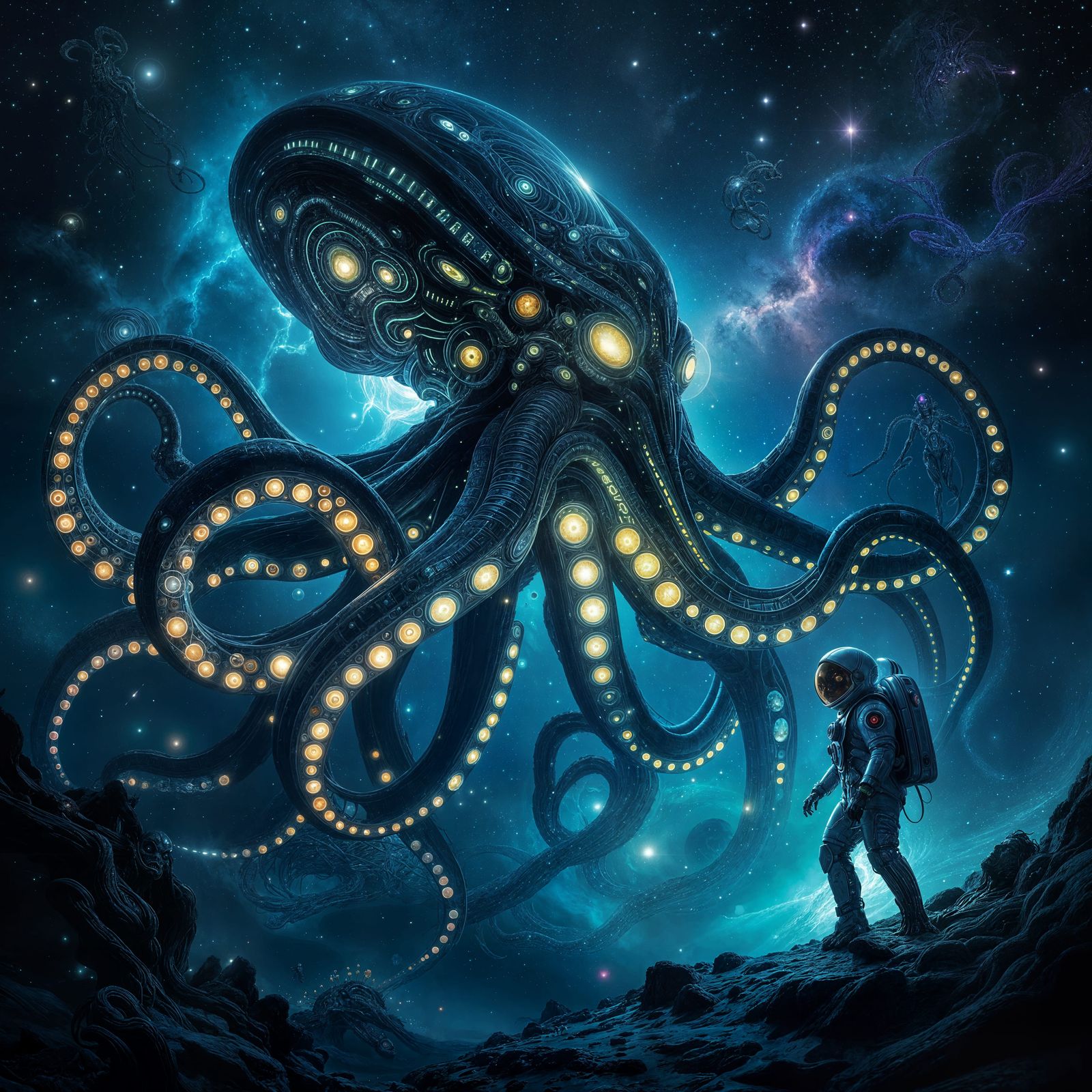 Bioluminescent Kraken Emerges in Alien Ocean