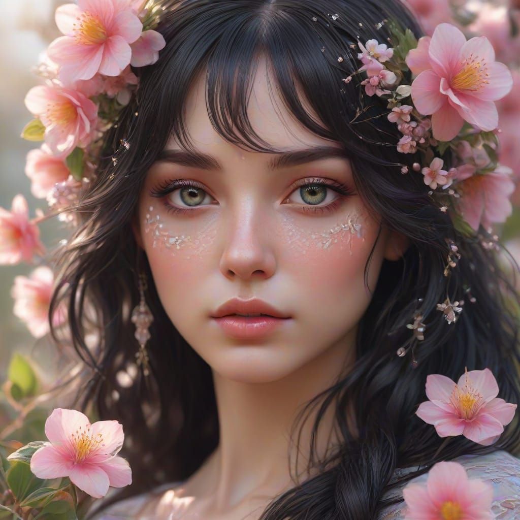 Ethereal Emo Girl in Dreamlike Garden