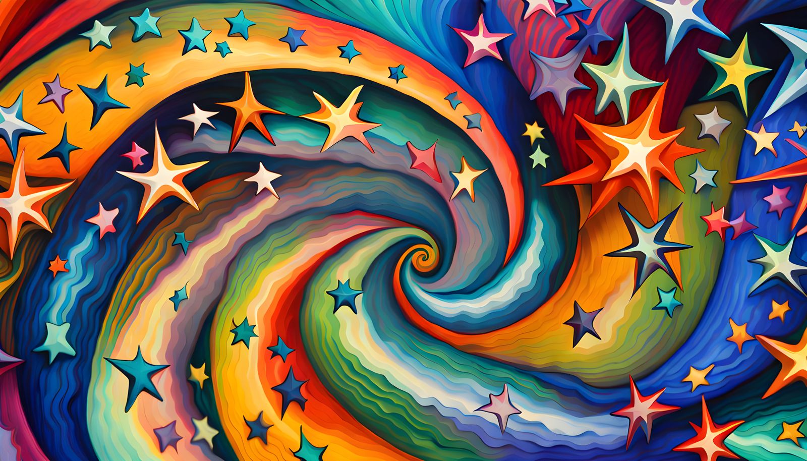 Iridescent Abstract Stars in Expressionist Impasto Style