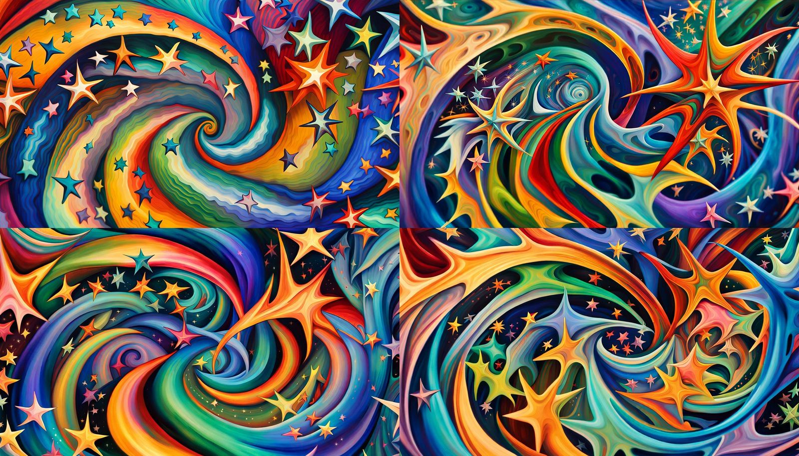 Iridescent Stars in Abstract Expressionism Style