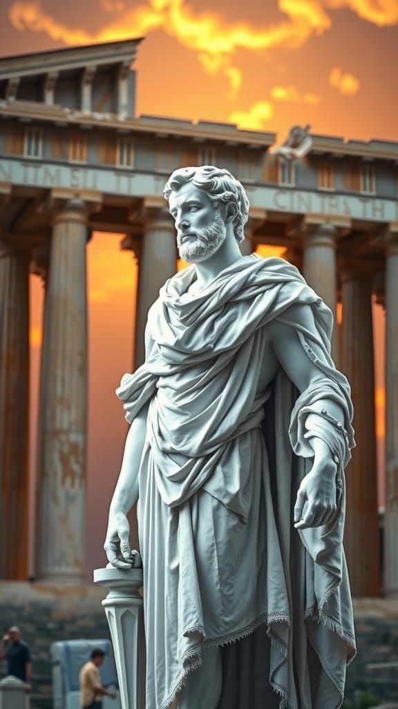 Epic White Marble Roman Warrior in Ancient Temple