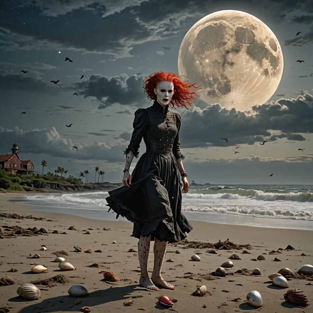 Hyperrealistic Female Pinhead on Abandoned Island Beach
