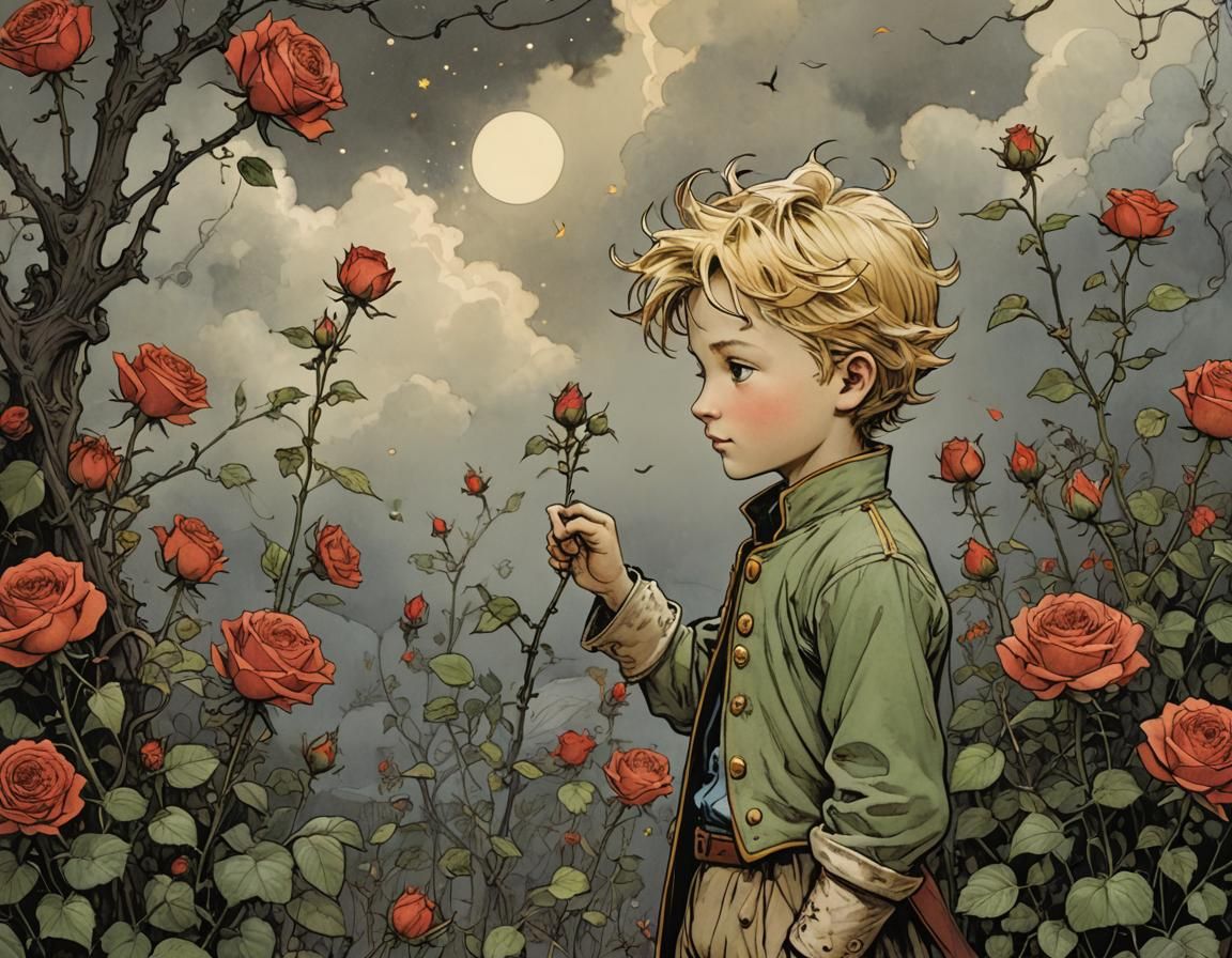 The Little Prince and his Rose: Detailed Illustration