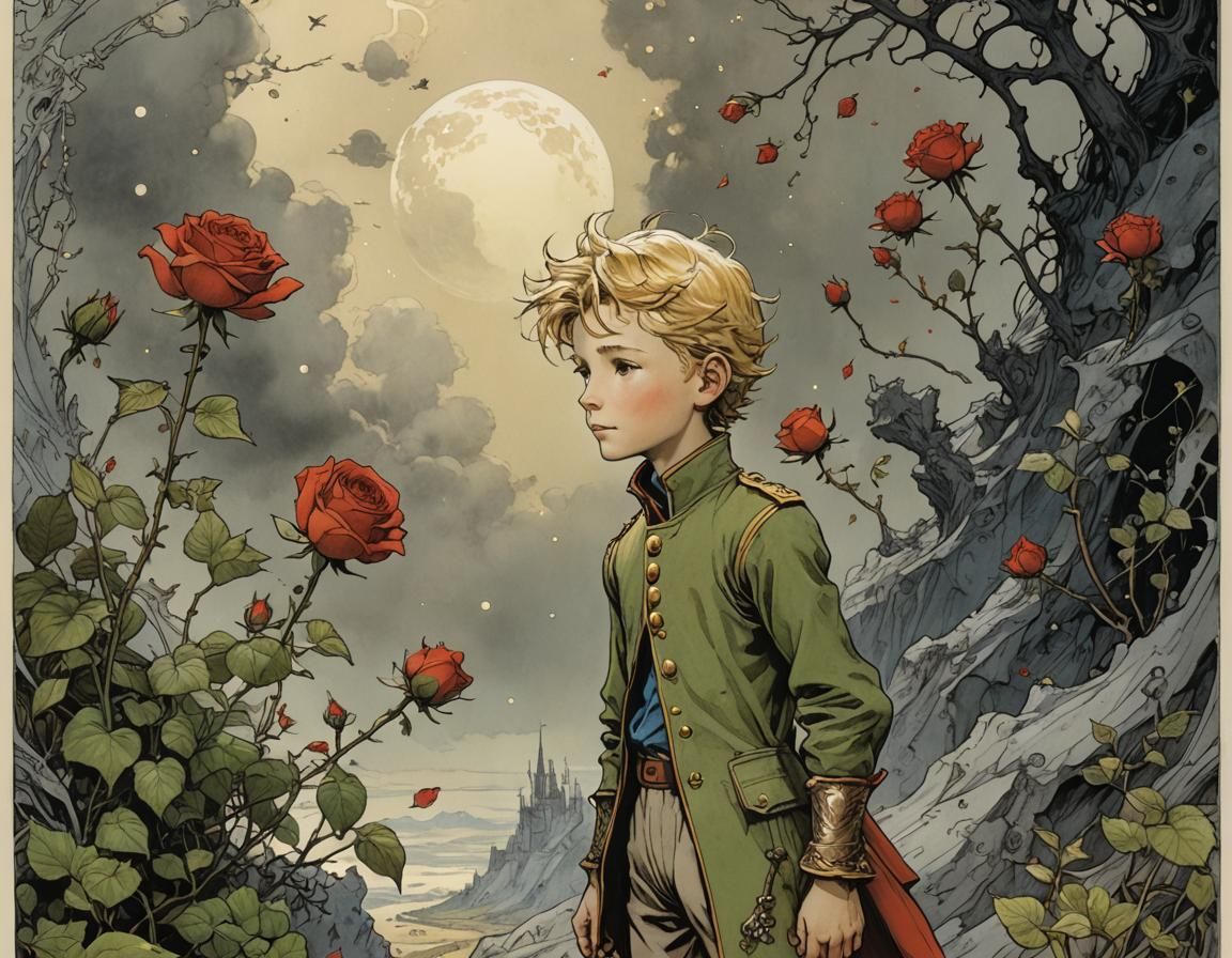 The Little Prince and Rose: Intricate Fairy Tale Art