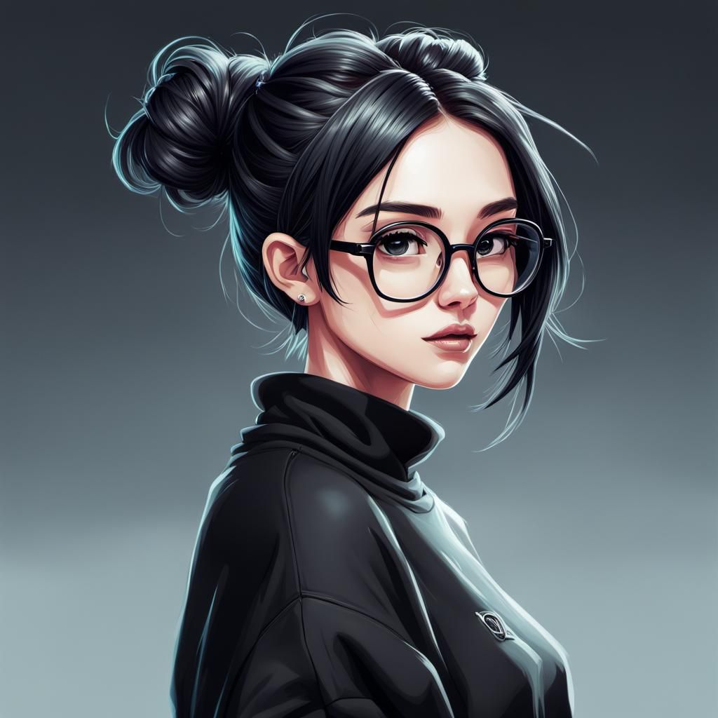 Adorable Anime Girl in Black Sweatshirt Illustration