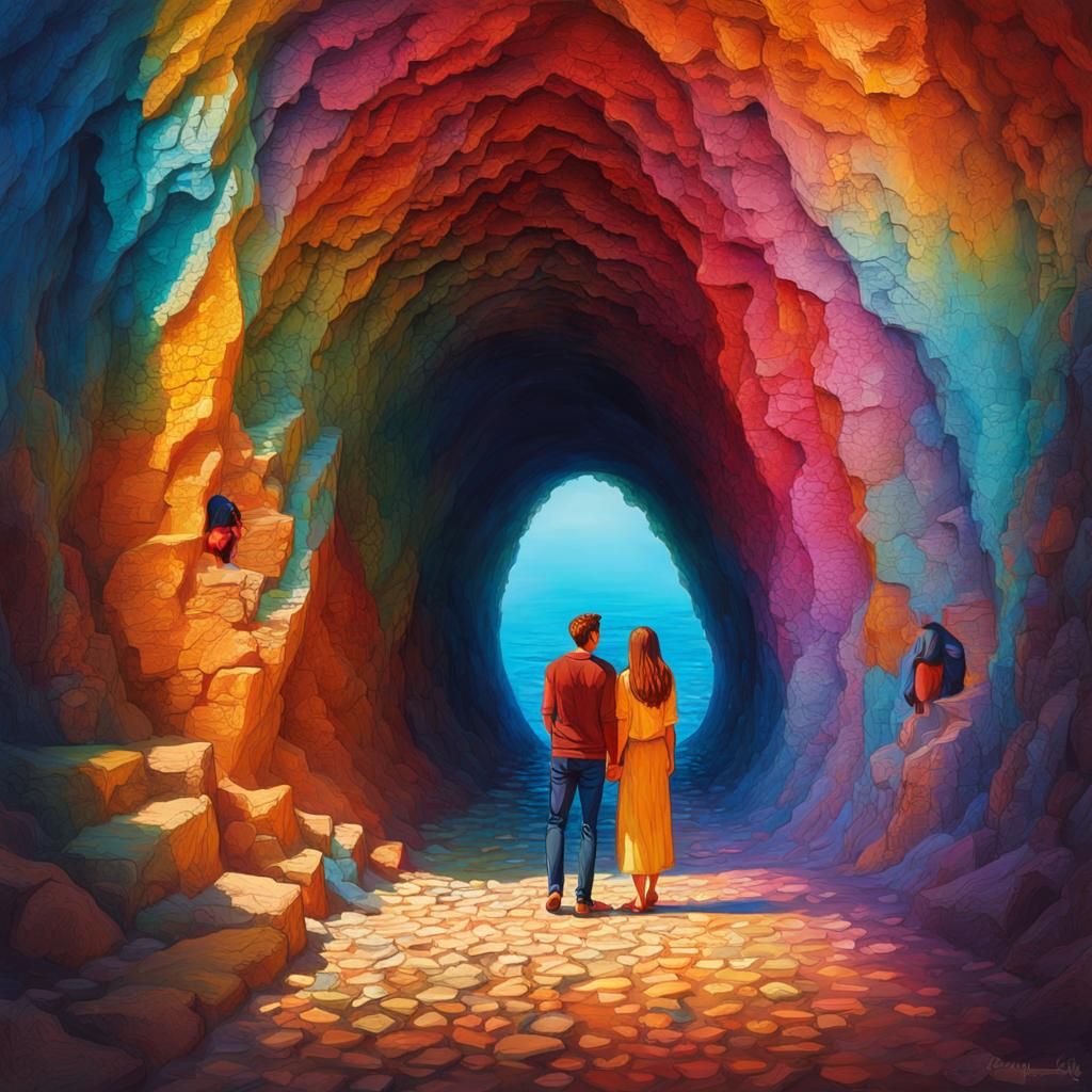 Colorful Lovers at Heart Tunnels, Algarve