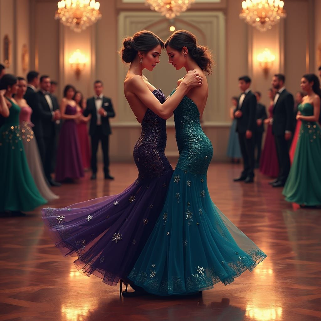 Tango Dance with Emerald and Cobalt Gowns